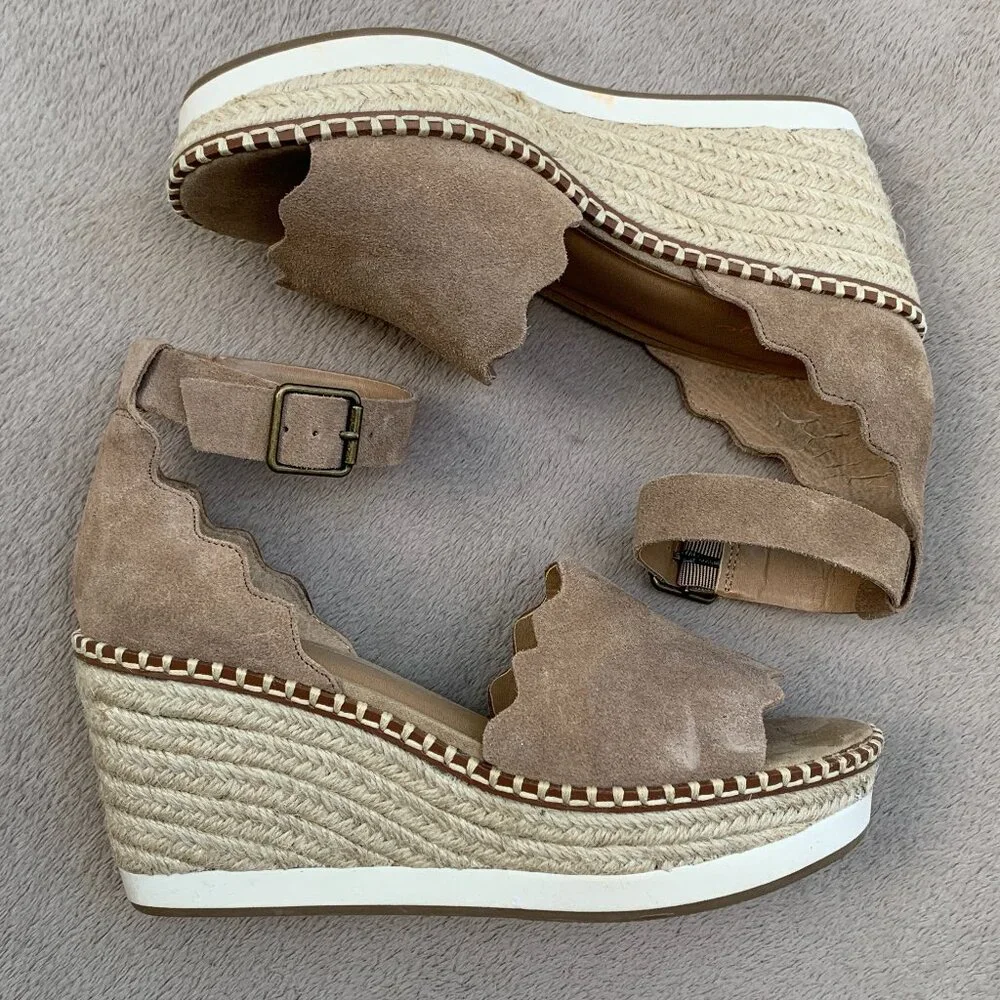 Crown Vintage Daffodil Genuine Suede & Espadrille Platform Wedge Sandals Sz7